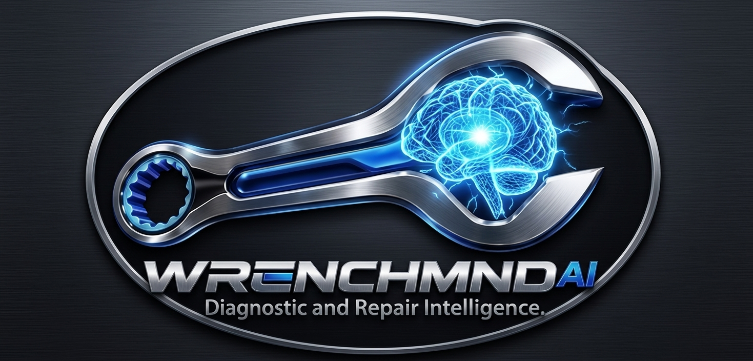 Electric blue WrenchMind wrench and brain logo